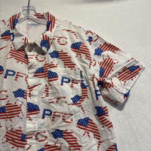 Columbia PFG American Flag Fish Shirt Men's Red White Blue Short Sleeve Large - Picture 3 of 14